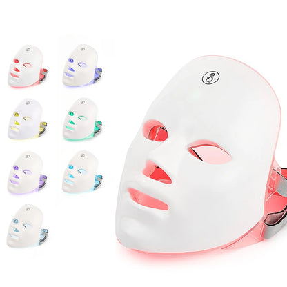 LED face mask with color-changing lights on a white background