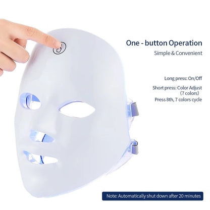 LED face mask with one-button operation on a white background